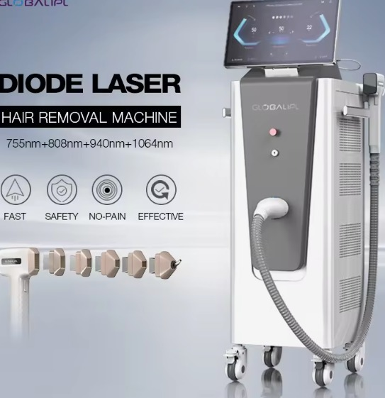 Diode laser hair removal machine with touchscreen display and handpiece
